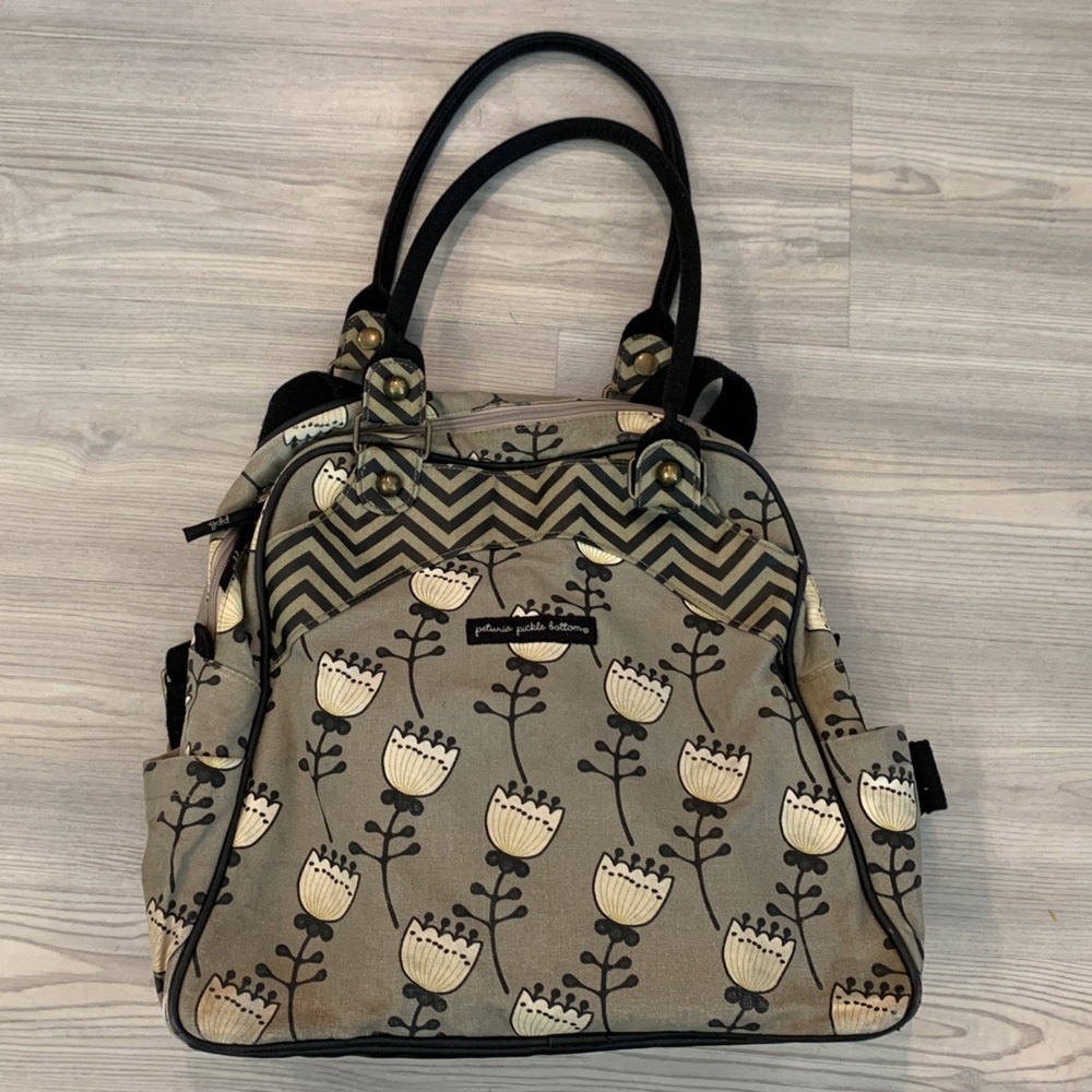 Petunia Pickle Bottom Floral Taupe and Cream Baby Bag